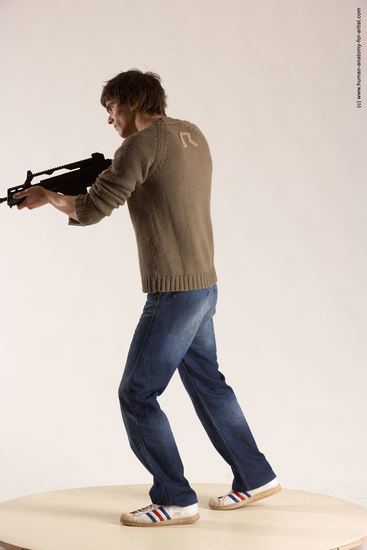 Casual Fighting with submachine gun Man White Standing poses - ALL Slim Short Brown Standing poses - simple Multi angles poses Academic Fighting poses - ALL