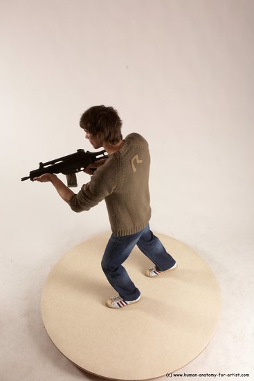 Casual Fighting with submachine gun Man White Standing poses - ALL Slim Short Brown Standing poses - simple Multi angles poses Academic Fighting poses - ALL