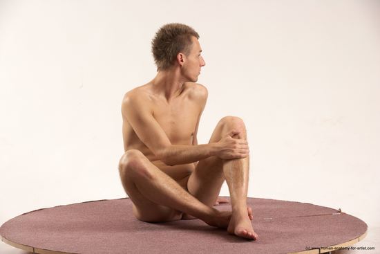 Nude Man White Sitting poses - simple Slim Short Brown Sitting poses - ALL Multi angles poses Realistic