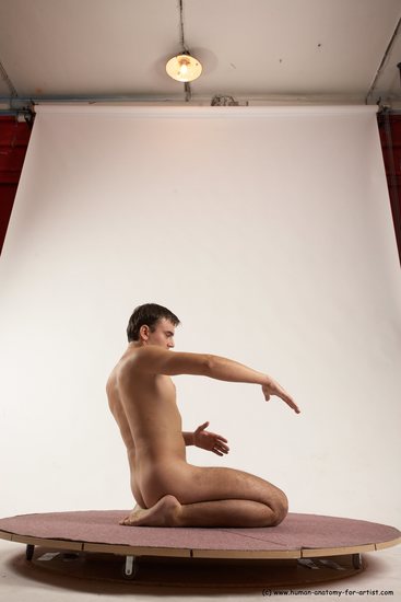 Nude Man White Slim Short Brown Sitting poses - ALL Sitting poses - on knees Multi angles poses Realistic