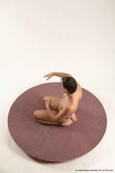 Nude Man White Slim Short Brown Sitting poses - ALL Sitting poses - on knees Multi angles poses Realistic