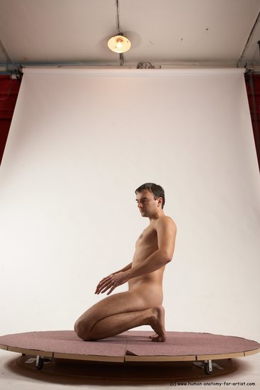 Nude Man White Slim Short Brown Sitting poses - ALL Sitting poses - on knees Multi angles poses Realistic