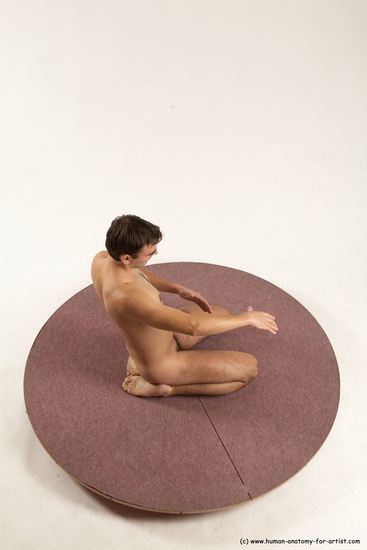 Nude Man White Slim Short Brown Sitting poses - ALL Sitting poses - on knees Multi angles poses Realistic