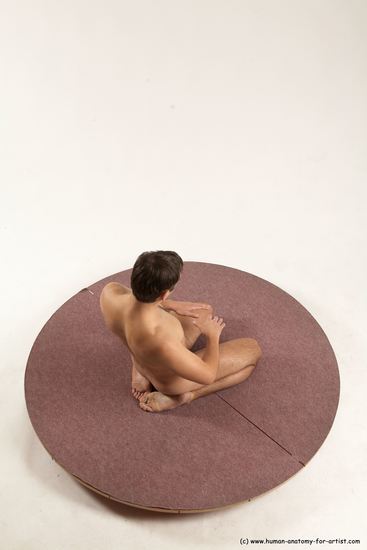 Nude Man White Slim Short Brown Sitting poses - ALL Sitting poses - on knees Multi angles poses Realistic