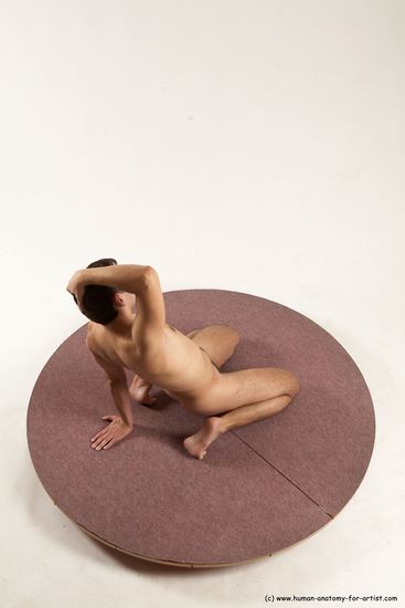 Nude Man White Slim Short Brown Sitting poses - ALL Sitting poses - on knees Multi angles poses Realistic