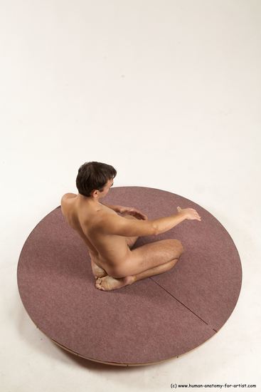 Nude Man White Slim Short Brown Sitting poses - ALL Sitting poses - on knees Multi angles poses Realistic