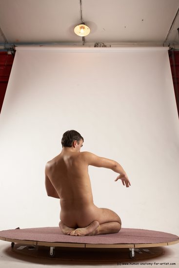 Nude Man White Slim Short Brown Sitting poses - ALL Sitting poses - on knees Multi angles poses Realistic