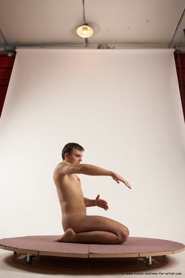 Nude Man White Slim Short Brown Sitting poses - ALL Sitting poses - on knees Multi angles poses Realistic