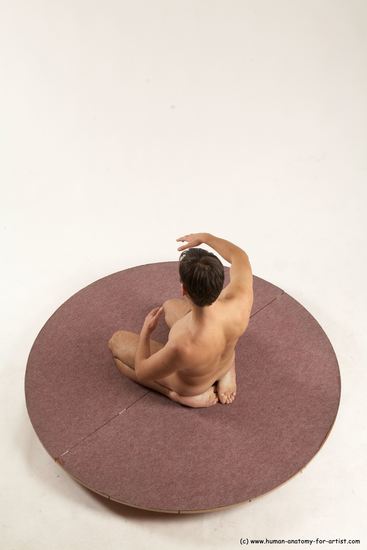 Nude Man White Slim Short Brown Sitting poses - ALL Sitting poses - on knees Multi angles poses Realistic