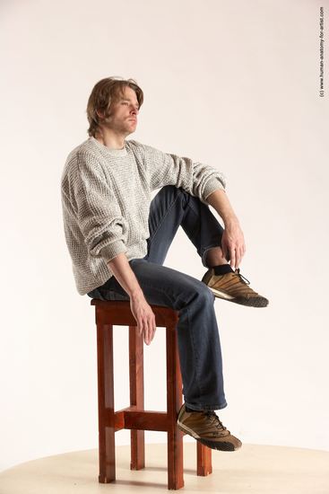 Casual Man White Sitting poses - simple Slim Short Brown Sitting poses - ALL Multi angles poses Academic