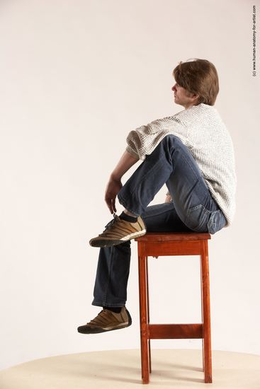 Casual Man White Sitting poses - simple Slim Short Brown Sitting poses - ALL Multi angles poses Academic