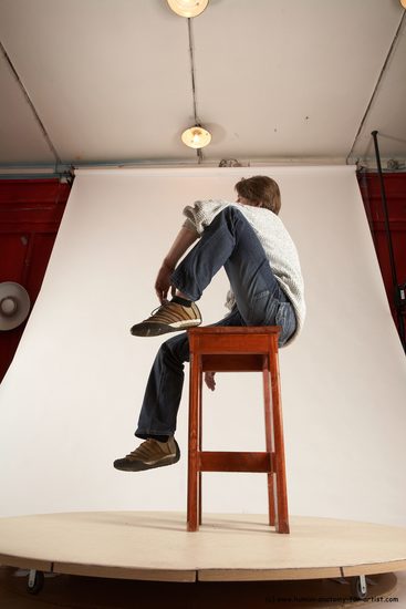 Casual Man White Sitting poses - simple Slim Short Brown Sitting poses - ALL Multi angles poses Academic