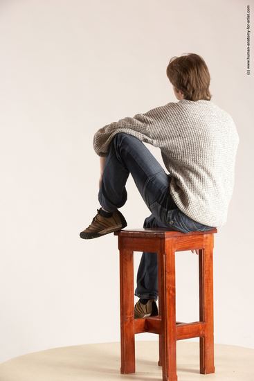 Casual Man White Sitting poses - simple Slim Short Brown Sitting poses - ALL Multi angles poses Academic