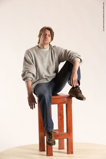 Casual Man White Sitting poses - simple Slim Short Brown Sitting poses - ALL Multi angles poses Academic