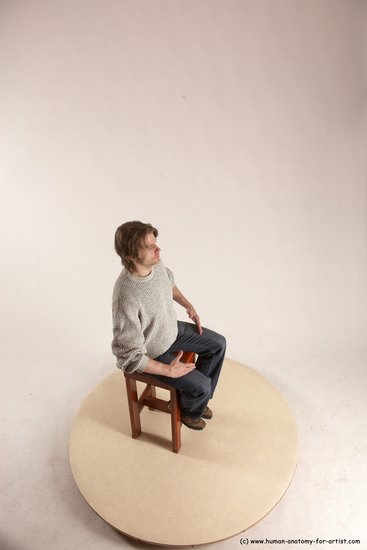 Casual Man White Sitting poses - simple Slim Short Brown Sitting poses - ALL Multi angles poses Academic