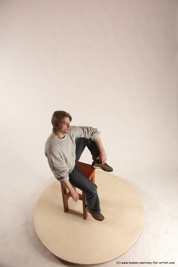 Casual Man White Sitting poses - simple Slim Short Brown Sitting poses - ALL Multi angles poses Academic