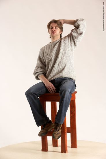 Casual Man White Sitting poses - simple Slim Short Brown Sitting poses - ALL Multi angles poses Academic