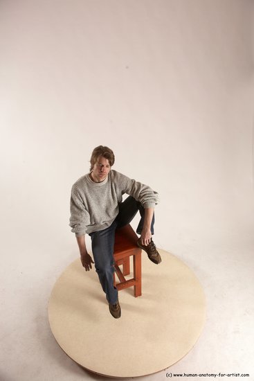 Casual Man White Sitting poses - simple Slim Short Brown Sitting poses - ALL Multi angles poses Academic