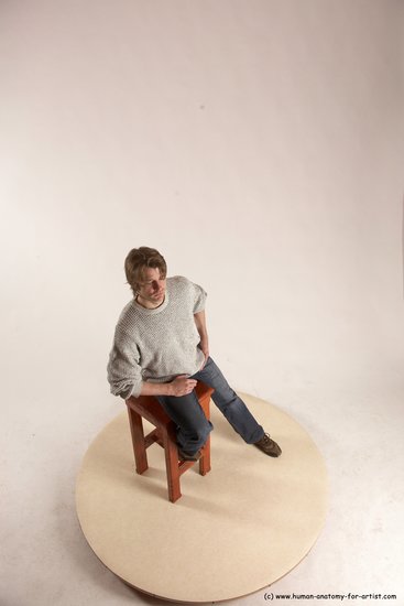 Casual Man White Sitting poses - simple Slim Short Brown Sitting poses - ALL Multi angles poses Academic