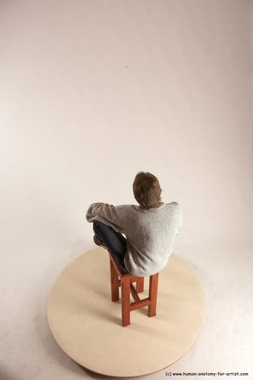 Casual Man White Sitting poses - simple Slim Short Brown Sitting poses - ALL Multi angles poses Academic