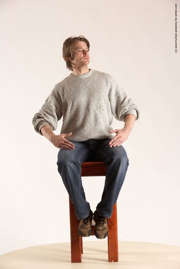 Casual Man White Sitting poses - simple Slim Short Brown Sitting poses - ALL Multi angles poses Academic