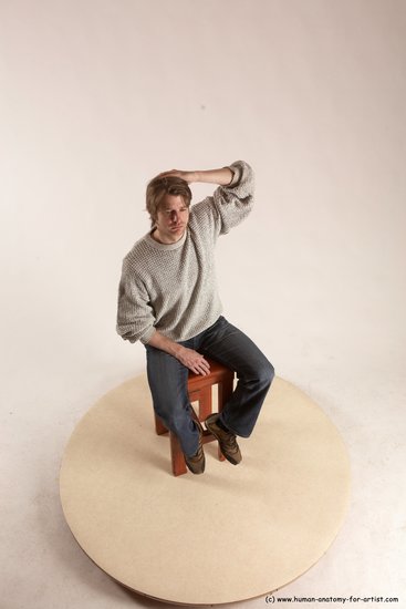 Casual Man White Sitting poses - simple Slim Short Brown Sitting poses - ALL Multi angles poses Academic