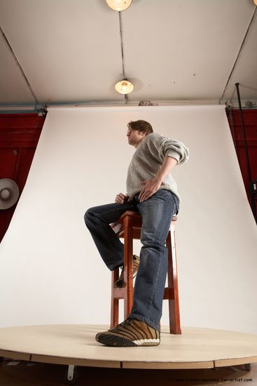 Casual Man White Sitting poses - simple Slim Short Brown Sitting poses - ALL Multi angles poses Academic