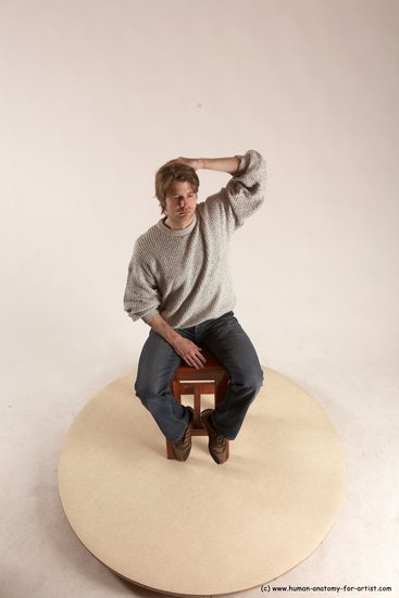 Casual Man White Sitting poses - simple Slim Short Brown Sitting poses - ALL Multi angles poses Academic