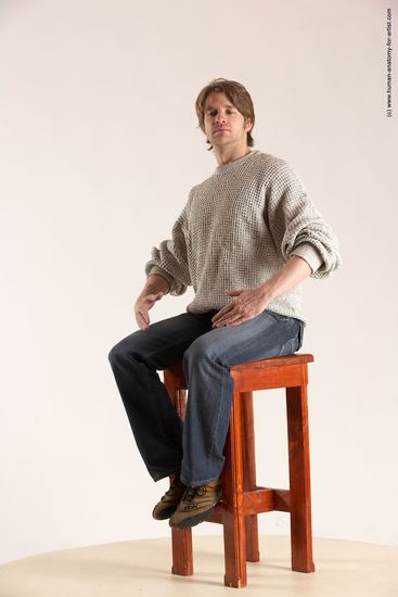 Casual Man White Sitting poses - simple Slim Short Brown Sitting poses - ALL Multi angles poses Academic