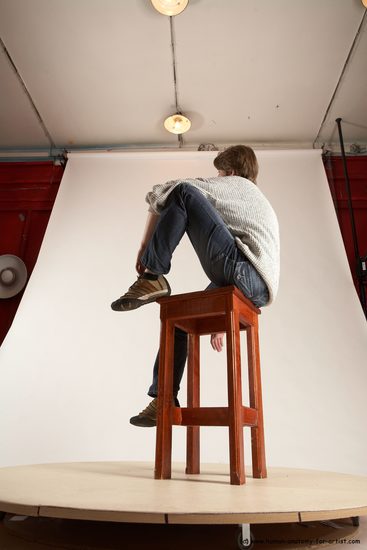 Casual Man White Sitting poses - simple Slim Short Brown Sitting poses - ALL Multi angles poses Academic