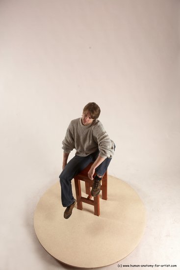 Casual Man White Sitting poses - simple Slim Short Brown Sitting poses - ALL Multi angles poses Academic