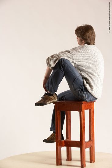 Casual Man White Sitting poses - simple Slim Short Brown Sitting poses - ALL Multi angles poses Academic