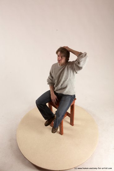 Casual Man White Sitting poses - simple Slim Short Brown Sitting poses - ALL Multi angles poses Academic