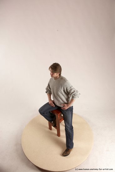 Casual Man White Sitting poses - simple Slim Short Brown Sitting poses - ALL Multi angles poses Academic