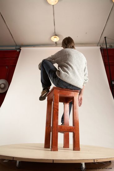 Casual Man White Sitting poses - simple Slim Short Brown Sitting poses - ALL Multi angles poses Academic