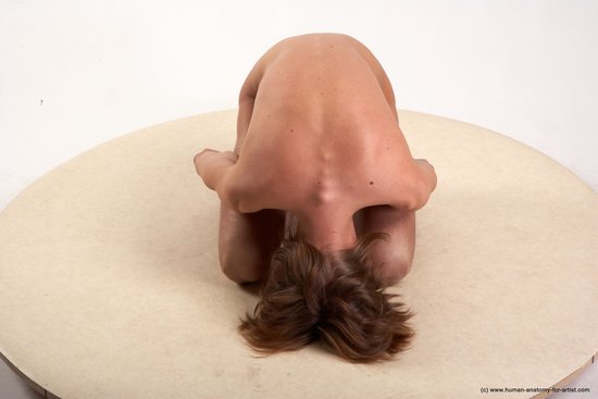 Nude Man White Kneeling poses - ALL Underweight Medium Brown Kneeling poses - on both knees Realistic