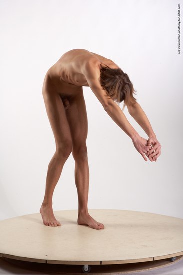 Nude Man White Standing poses - ALL Underweight Short Brown Standing poses - bend over Realistic