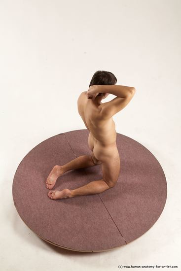 Nude Man White Kneeling poses - ALL Slim Short Brown Kneeling poses - on both knees Multi angles poses Realistic