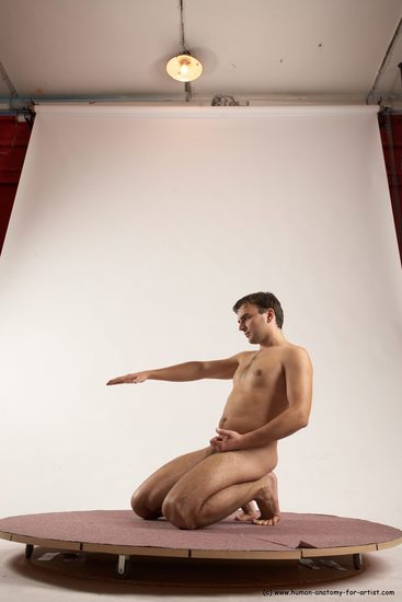 Nude Man White Kneeling poses - ALL Slim Short Brown Kneeling poses - on both knees Multi angles poses Realistic