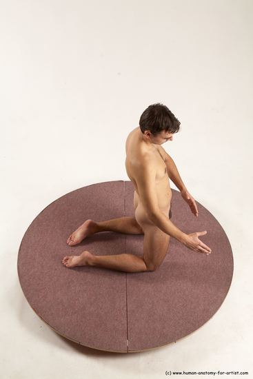 Nude Man White Kneeling poses - ALL Slim Short Brown Kneeling poses - on both knees Multi angles poses Realistic