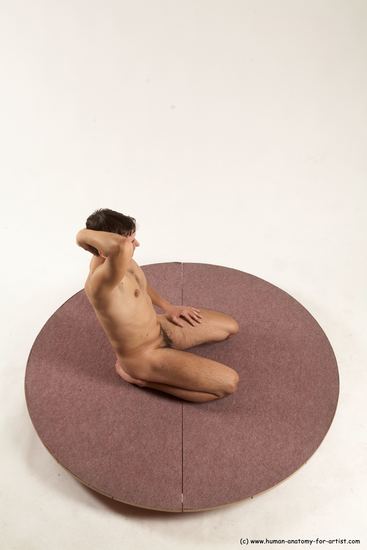 Nude Man White Kneeling poses - ALL Slim Short Brown Kneeling poses - on both knees Multi angles poses Realistic