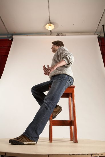 Casual Man White Sitting poses - simple Slim Short Brown Sitting poses - ALL Multi angles poses Academic