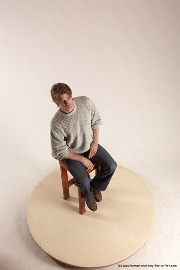 Casual Man White Sitting poses - simple Slim Short Brown Sitting poses - ALL Multi angles poses Academic