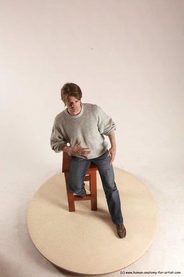 Casual Man White Sitting poses - simple Slim Short Brown Sitting poses - ALL Multi angles poses Academic