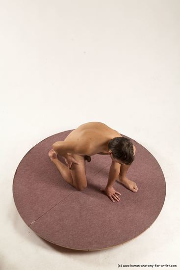 Nude Man White Kneeling poses - ALL Slim Short Brown Kneeling poses - on one knee Multi angles poses Realistic