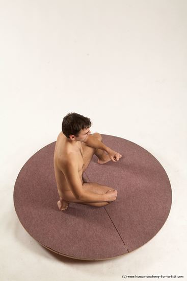 Nude Man White Kneeling poses - ALL Slim Short Brown Kneeling poses - on one knee Multi angles poses Realistic