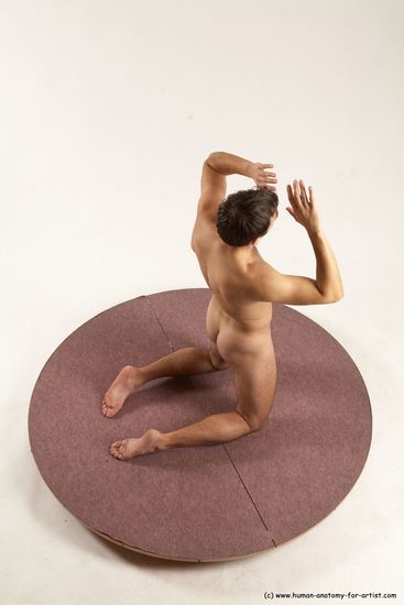 Nude Man White Kneeling poses - ALL Slim Short Brown Kneeling poses - on both knees Multi angles poses Realistic