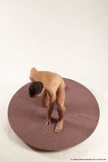 Nude Man White Kneeling poses - ALL Slim Short Brown Kneeling poses - on one knee Multi angles poses Realistic