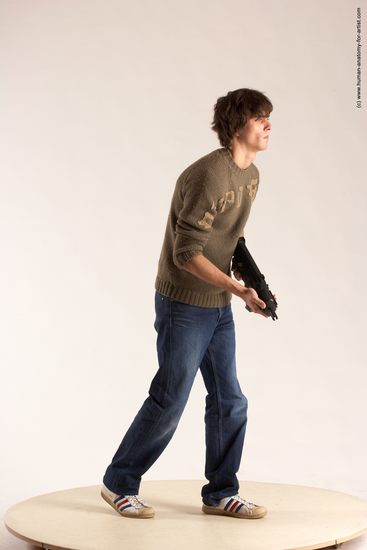 Casual Fighting with submachine gun Man White Standing poses - ALL Slim Short Brown Standing poses - simple Multi angles poses Academic Fighting poses - ALL