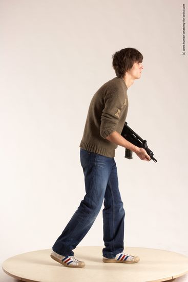 Casual Fighting with submachine gun Man White Standing poses - ALL Slim Short Brown Standing poses - simple Multi angles poses Academic Fighting poses - ALL